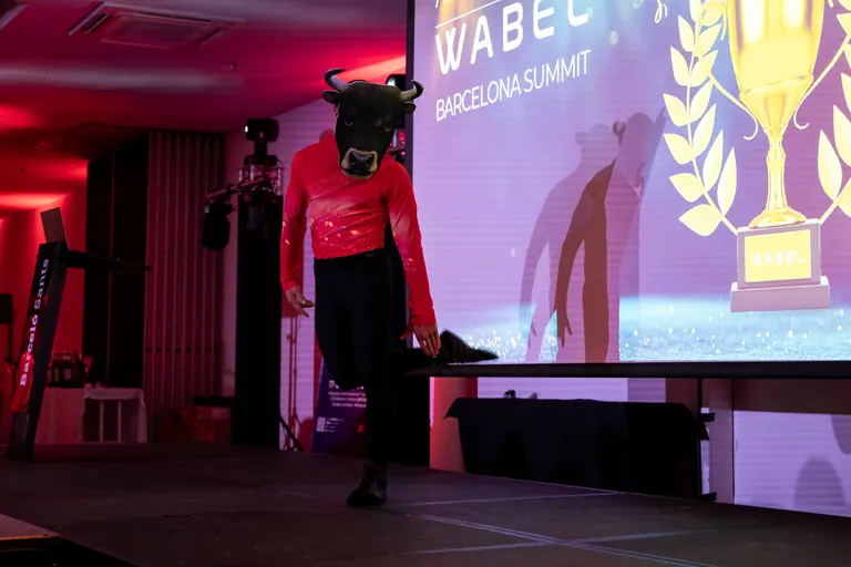 Themed character act with a masked performer on stage
